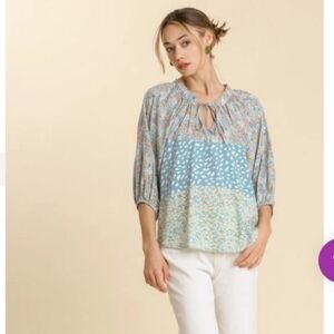 Umgee Floral Cottagecore Puffed Shoulder Balloon sleeve blouse